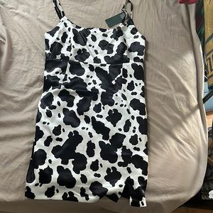 Cow print spaghetti strap mini dress